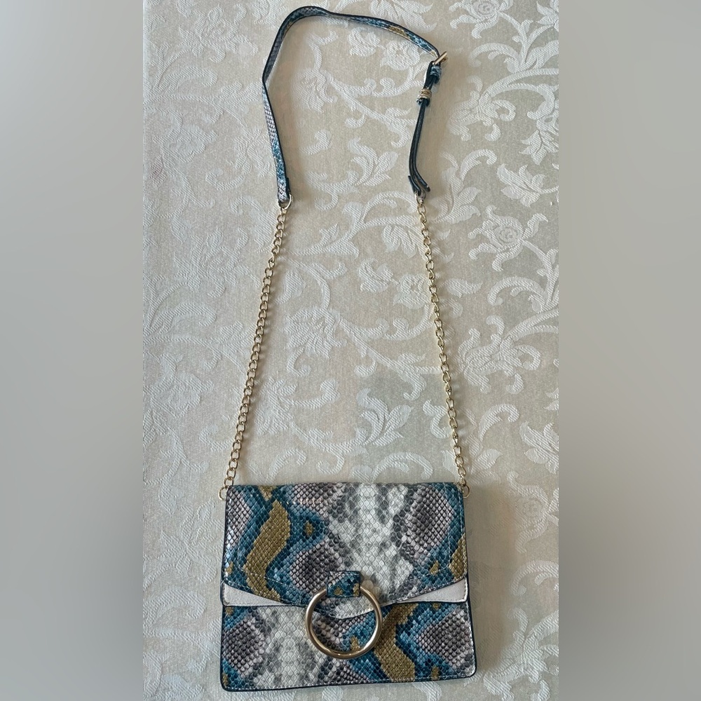 Urban Expressions Blue and Tan Snake Print Crossbody Bag